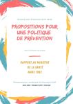 Propositions pour une politique de prévention: Rapport au Ministre de la santé